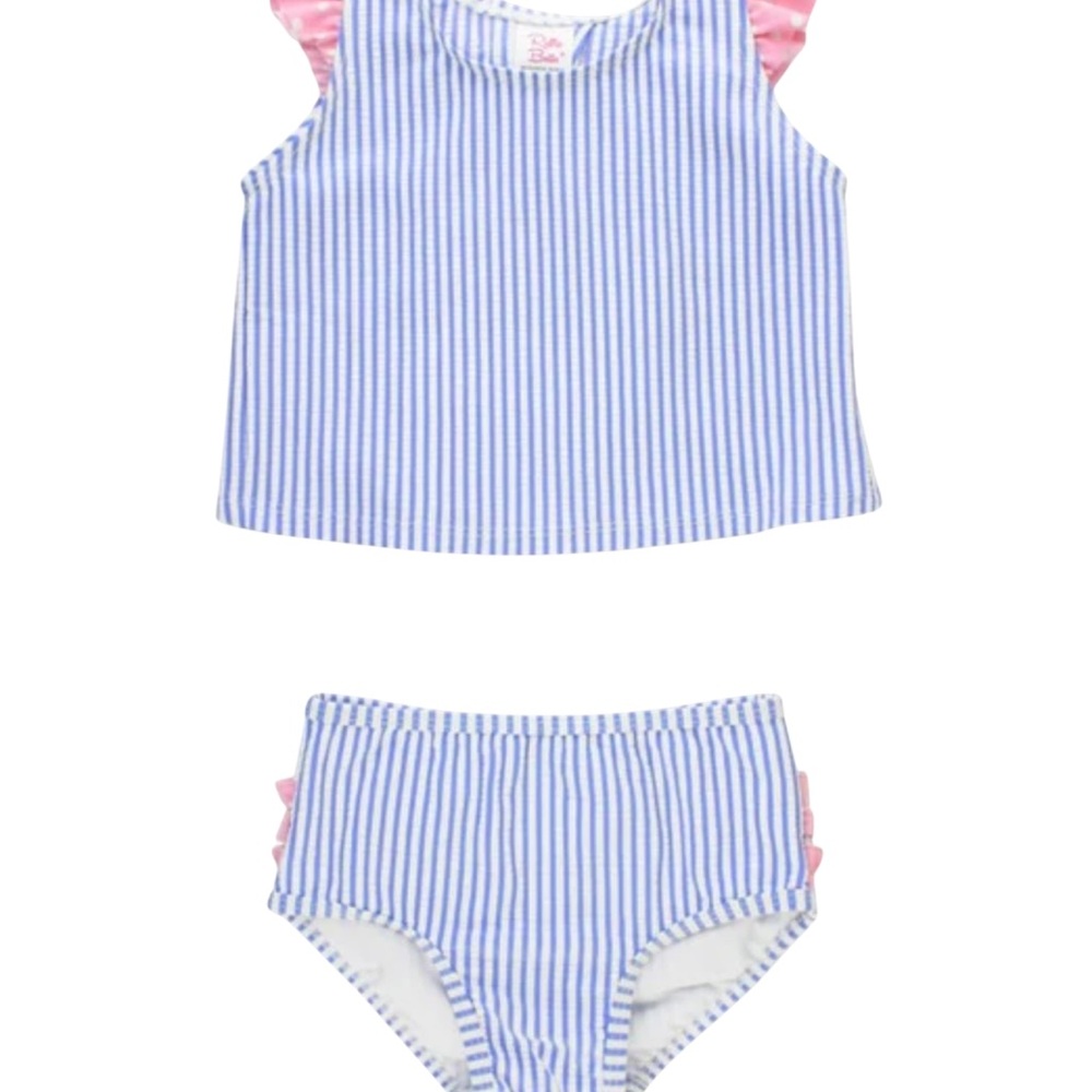 Ruffle Butts Periwinkle Blue  Striped Swimsuit Set